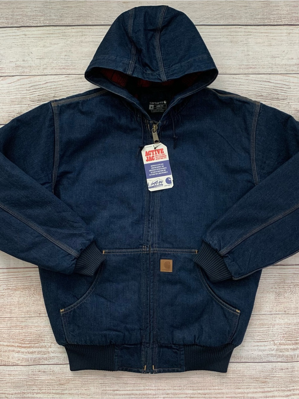 Carhartt 106976 Denim Active Jacket Mens Size XL Lined Hooded 50th Anniversary